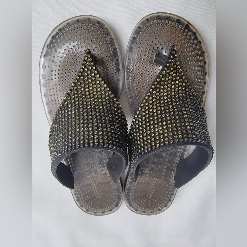 Black and Gold Embellished Women's Sandals